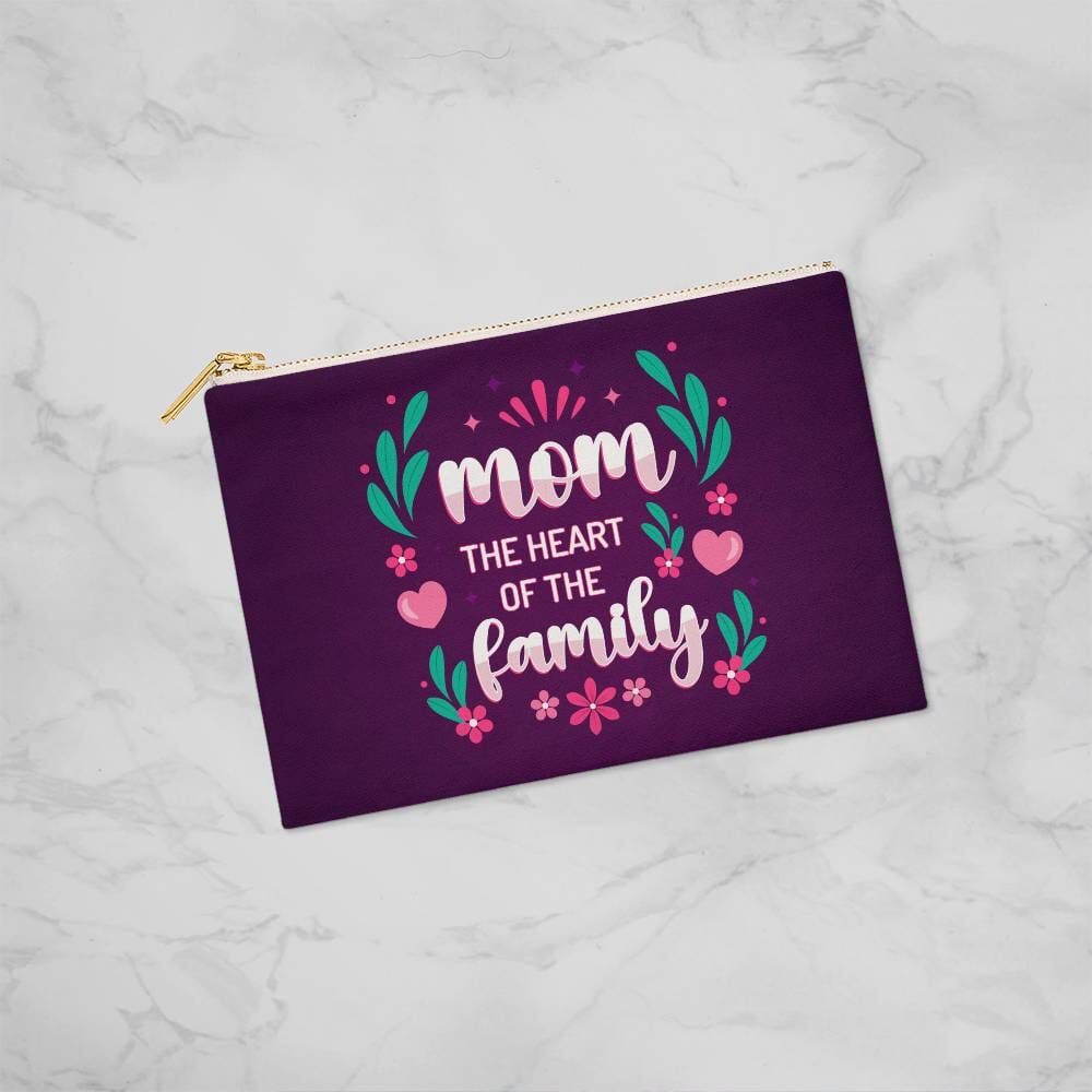 Mom - The Heart Of The Family - Small Fabric Zippered Pouch - The Shoppers Outlet
