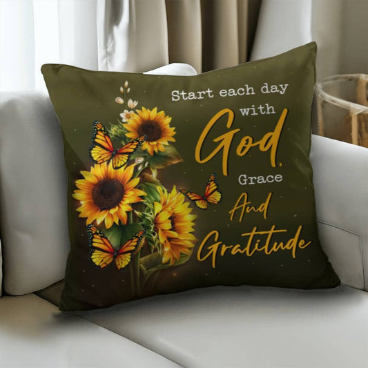 Inspirational - Start Each Day With God Grace And Gratitude - Classic Throw Pillows - The Shoppers Outlet