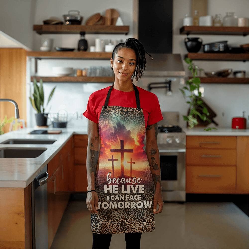 Because He Live I Can Face Tomorrow - Premium Apron - The Shoppers Outlet