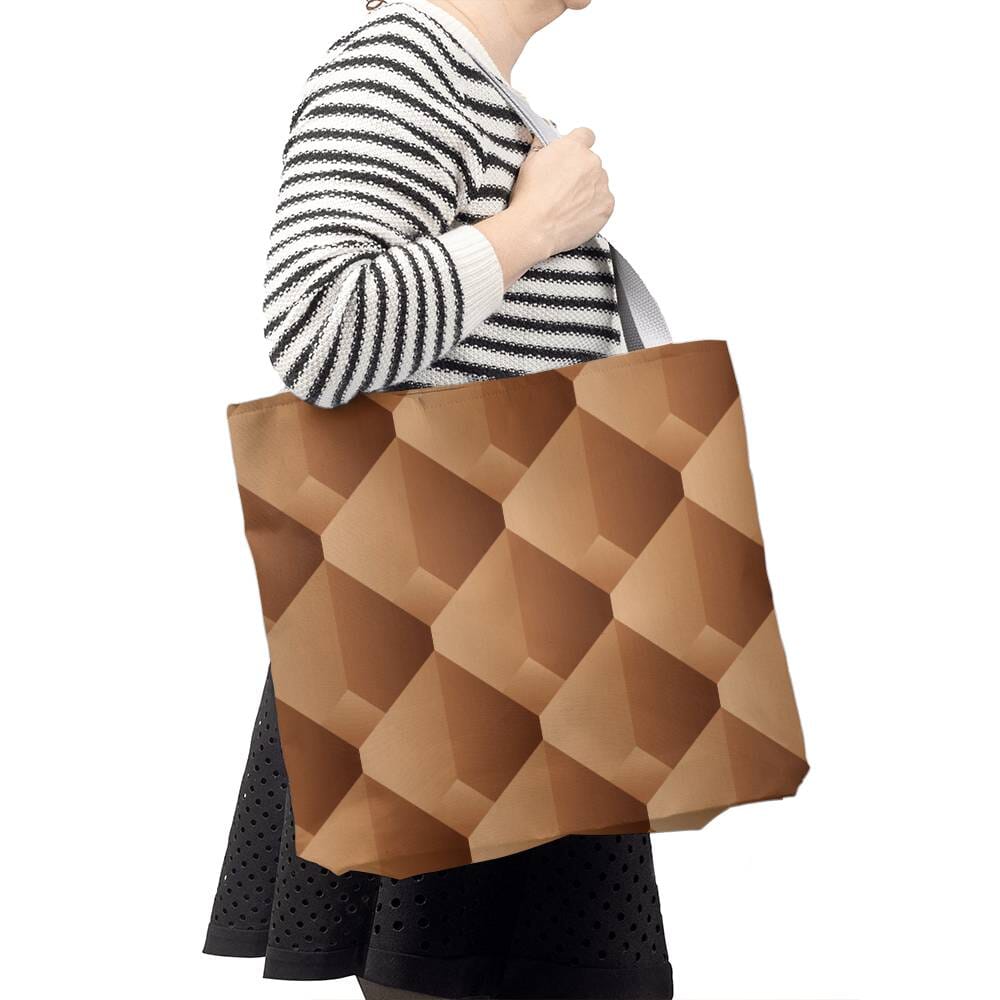 Brown and Beige Geometric Pattern - Classic Tote Bags - The Shoppers Outlet