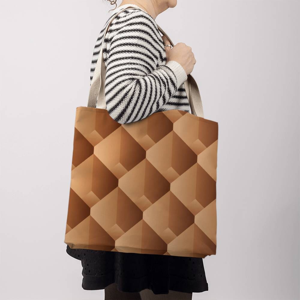 Brown and Beige Geometric Pattern - Classic Tote Bags - The Shoppers Outlet