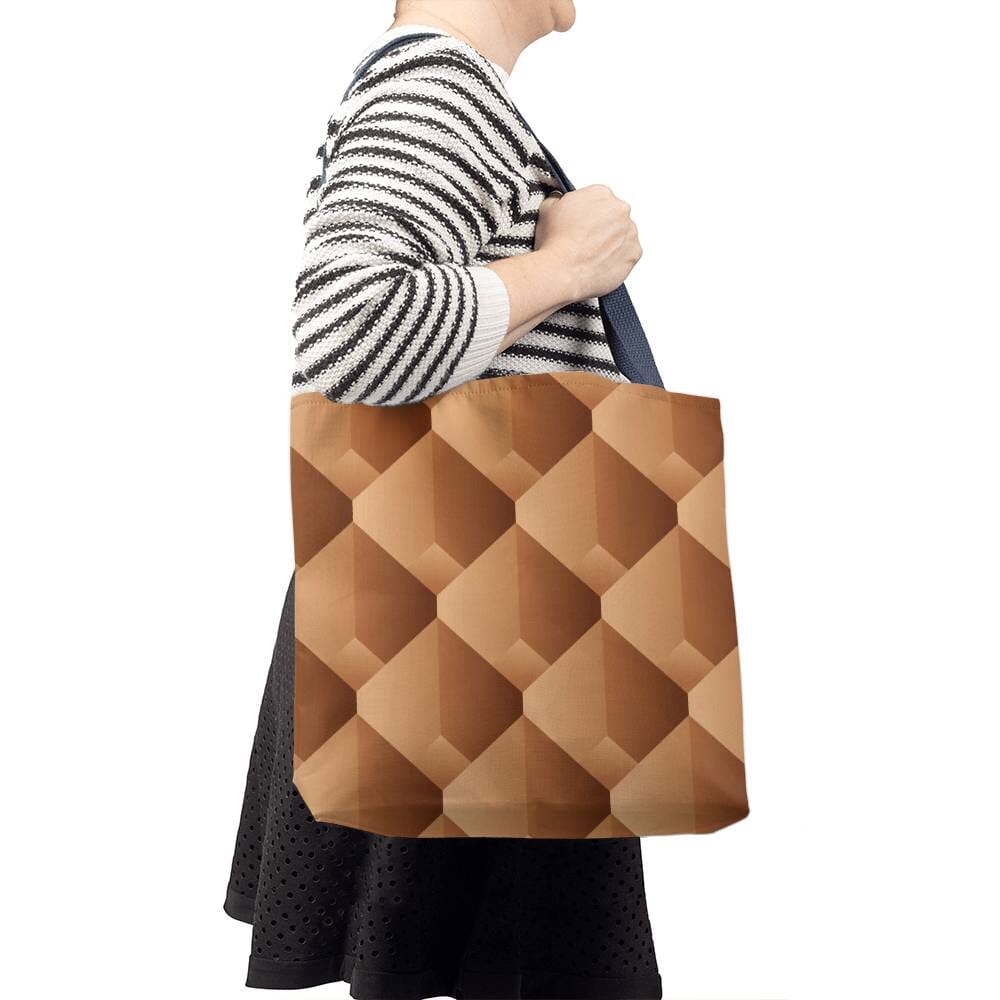 Brown and Beige Geometric Pattern - Classic Tote Bags - The Shoppers Outlet