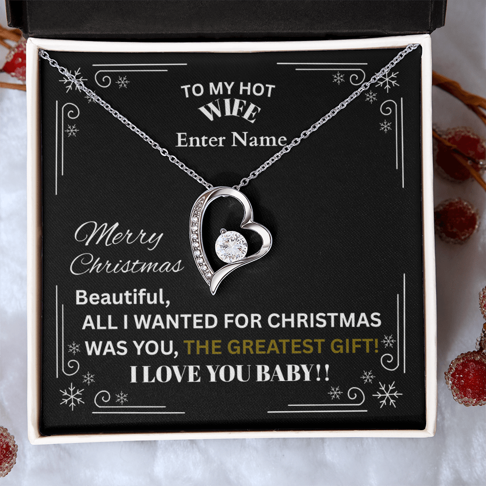 Gift For Wife - All I Wanted For Christmas - PERSONALIZED NAME MESSAGE CARD - Forever Love Necklace