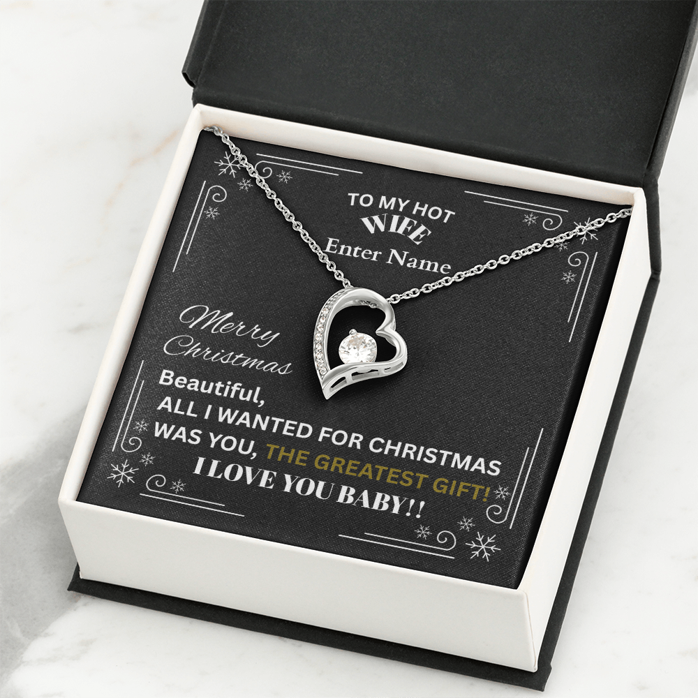 Gift For Wife - All I Wanted For Christmas - PERSONALIZED NAME MESSAGE CARD - Forever Love Necklace
