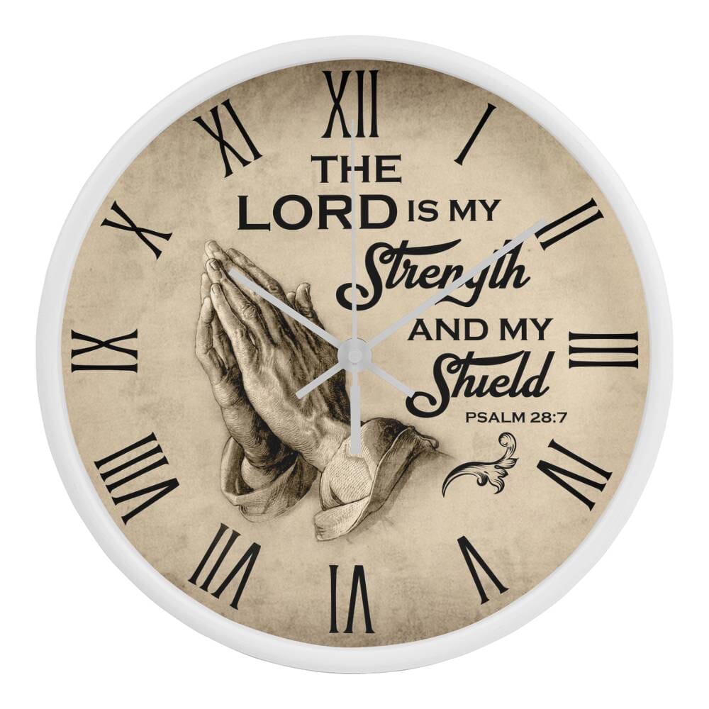 Faith - The Lord Is My Strength And My Shield - PSALMS 28:7 - Wood Frame Wall Clock - The Shoppers Outlet