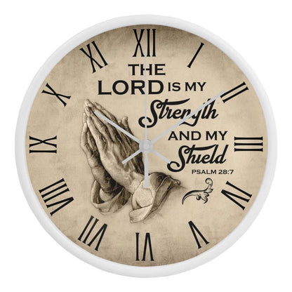 Faith - The Lord Is My Strength And My Shield - PSALMS 28:7 - Wood Frame Wall Clock - The Shoppers Outlet