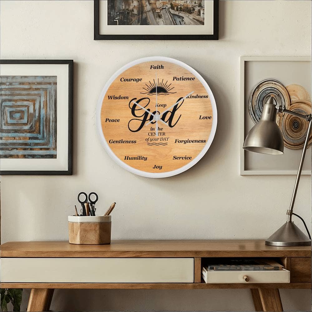 Inspirational - Keep God In The Center Of Your Day - Wood Frame Wall Clock - The Shoppers Outlet