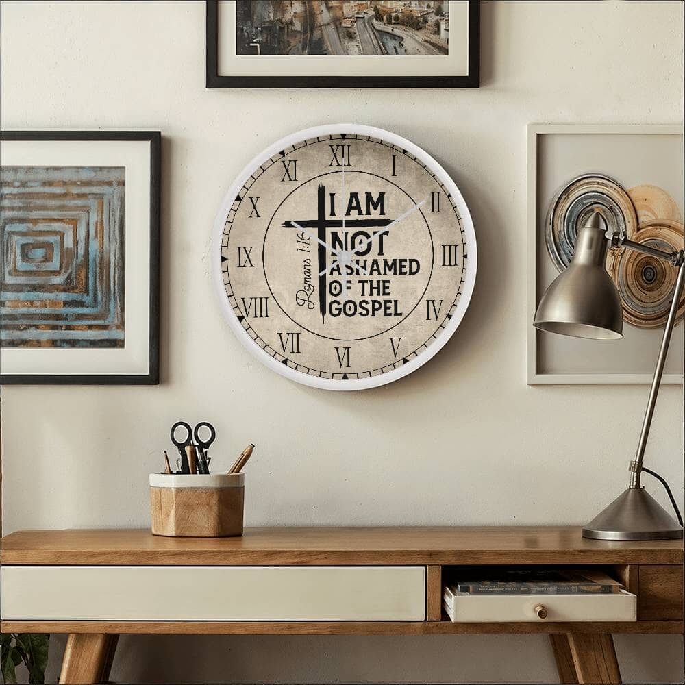 Faith - I Am Not Ashamed Of The Gospel - Romans 1:16 - Wood Frame Wall Clock - The Shoppers Outlet
