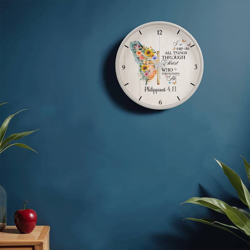 Faith - I Can Do All Things Through Christ Who Strengthens Me - Philippians 4:13 - Wood Frame Wall Clock - The Shoppers Outlet