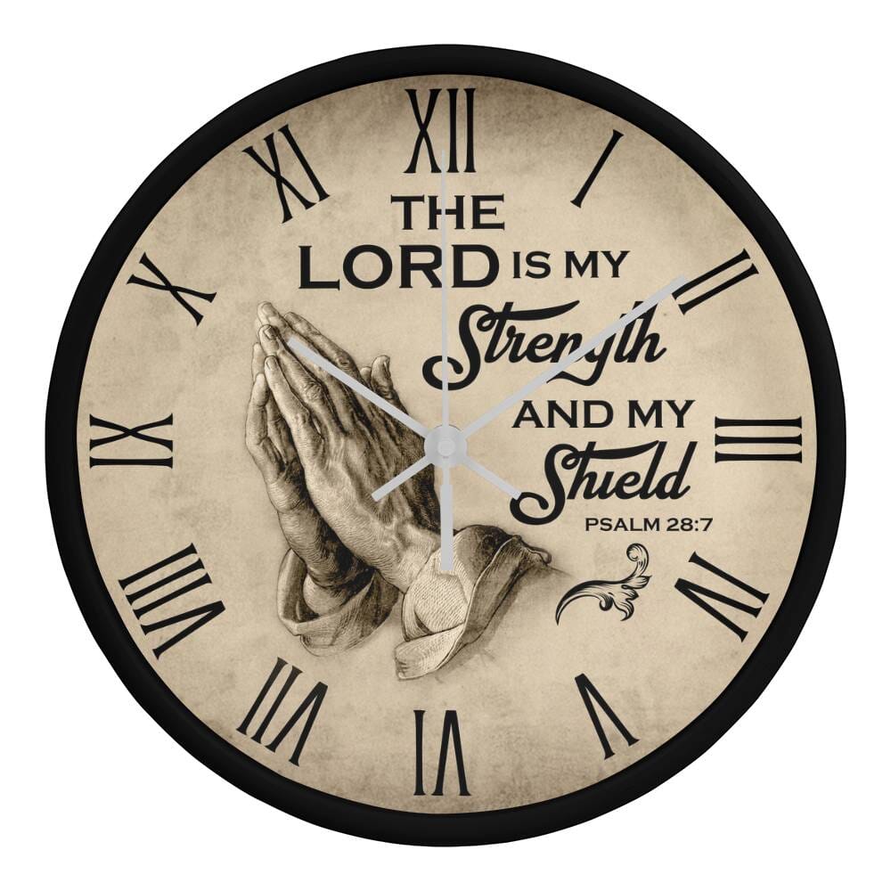 Faith - The Lord Is My Strength And My Shield - PSALMS 28:7 - Wood Frame Wall Clock - The Shoppers Outlet