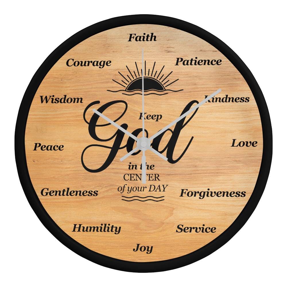 Inspirational - Keep God In The Center Of Your Day - Wood Frame Wall Clock - The Shoppers Outlet