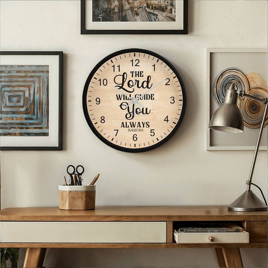 Faith - The Lord Will Guide You Always - Isaiah 58:11 - Wood Frame Wall Clock - The Shoppers Outlet