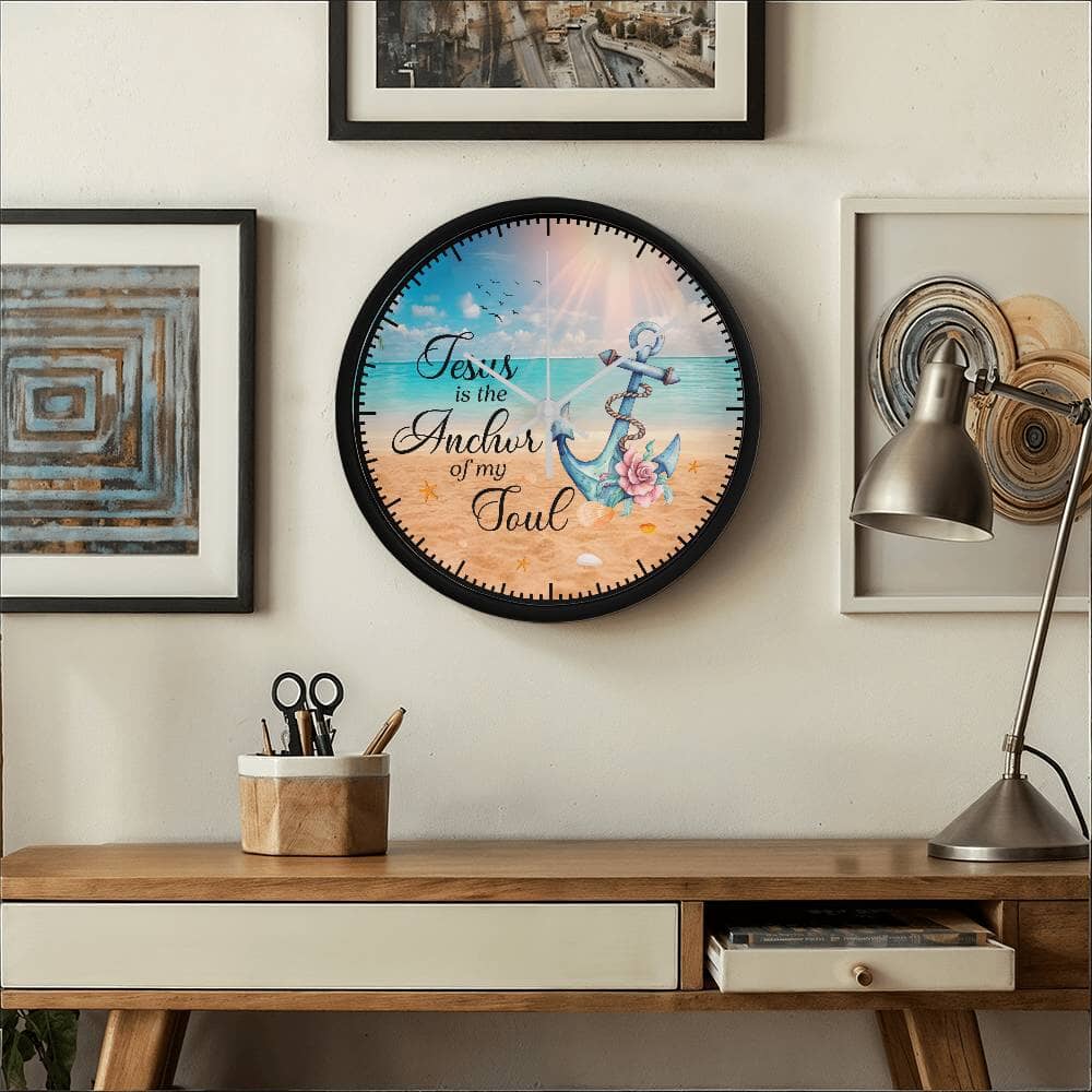 Inspirational - Jesus Is The Anchor Of My Soul - Wood Frame Wall Clock - The Shoppers Outlet