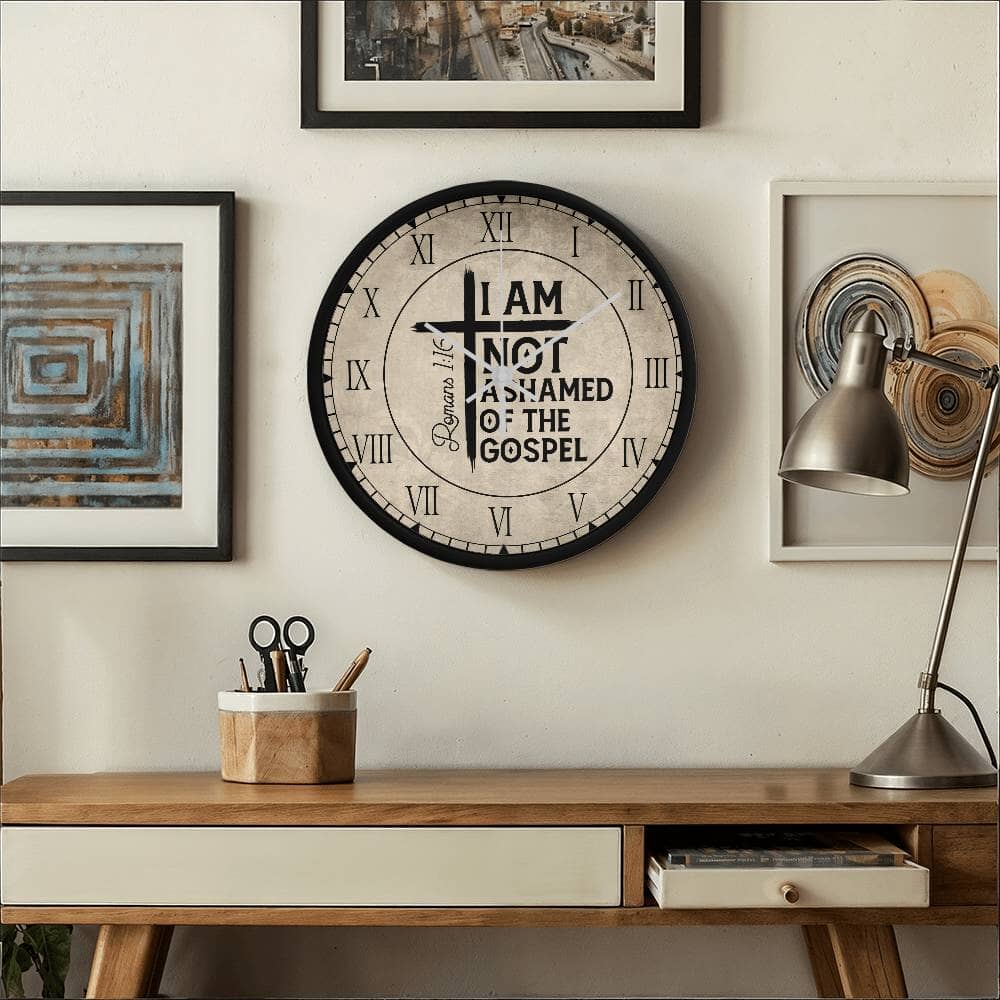 Faith - I Am Not Ashamed Of The Gospel - Romans 1:16 - Wood Frame Wall Clock - The Shoppers Outlet