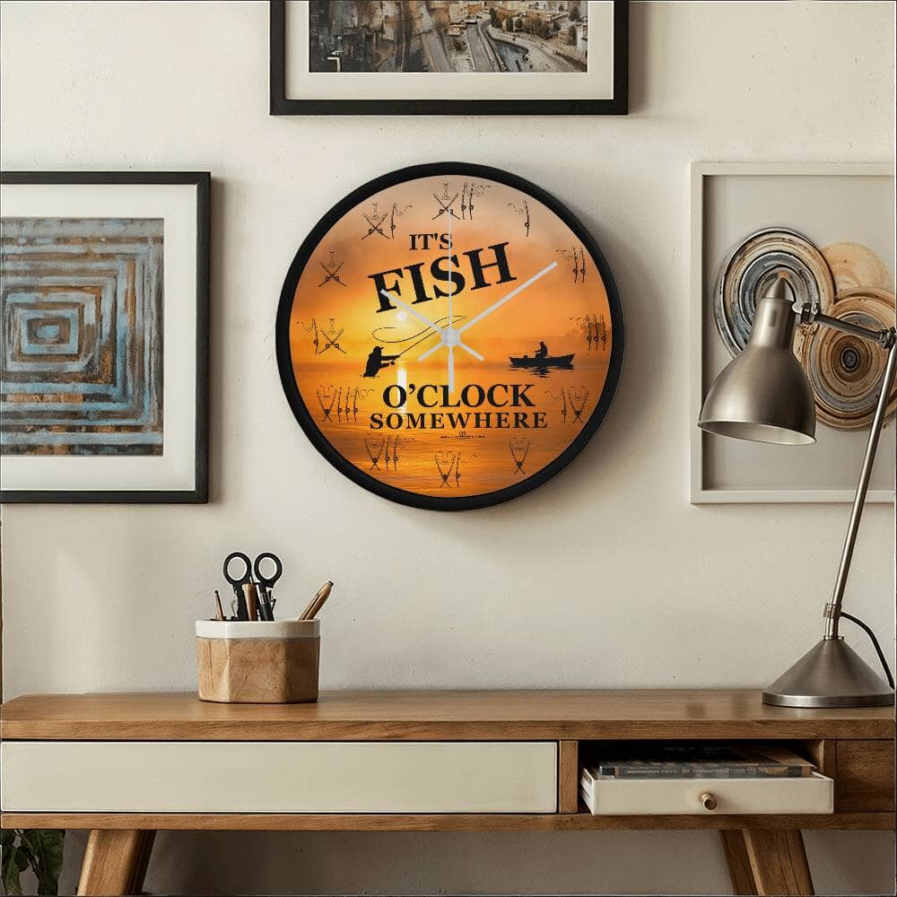 It's Fish O'Clock Somewhere - Wood Frame Wall Clock - The Shoppers Outlet