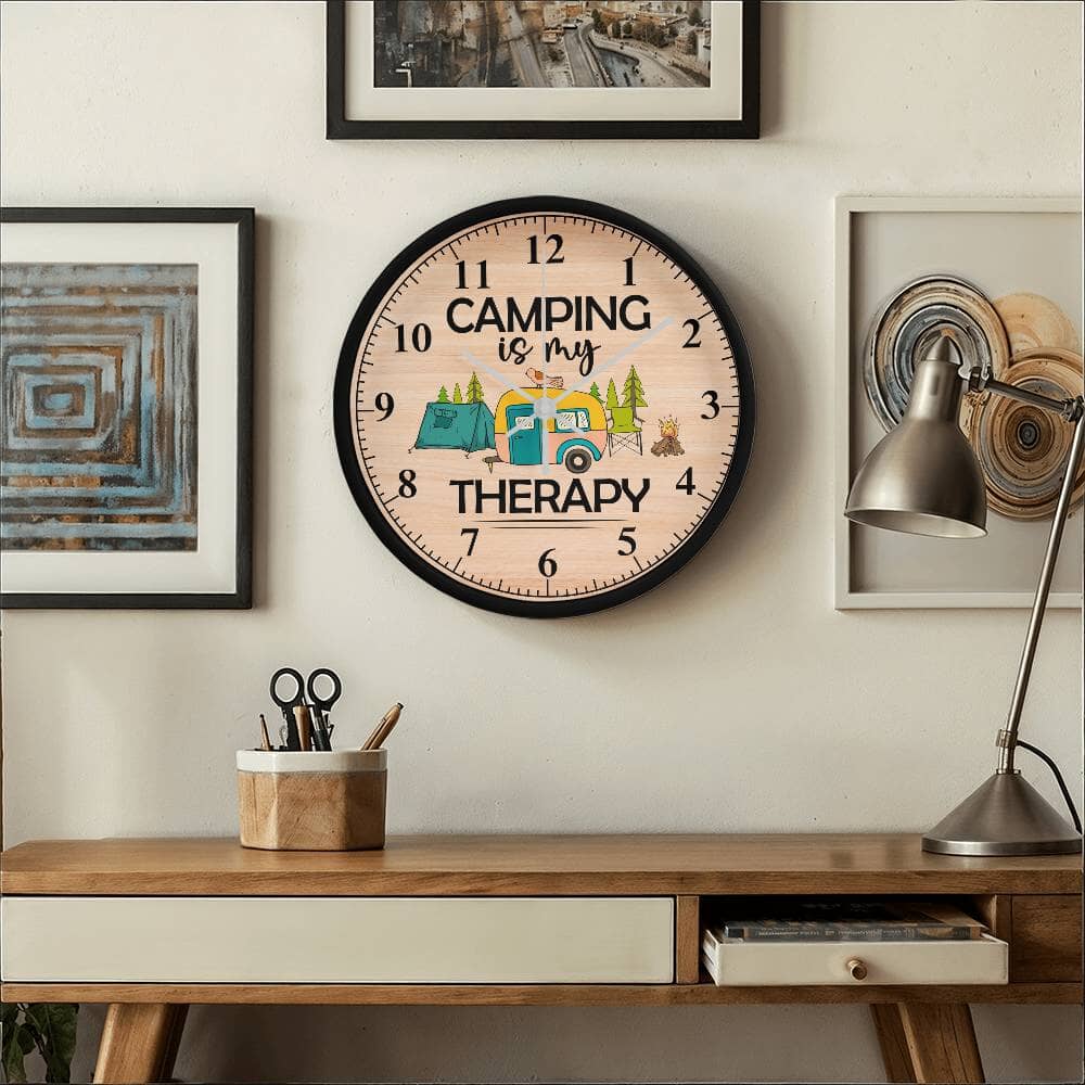 Camping Is My Therapy - Wood Frame Wall Clock - The Shoppers Outlet