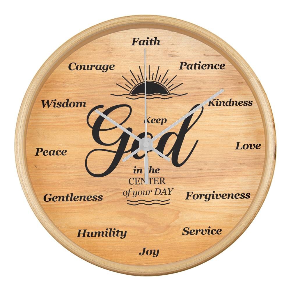 Inspirational - Keep God In The Center Of Your Day - Wood Frame Wall Clock - The Shoppers Outlet