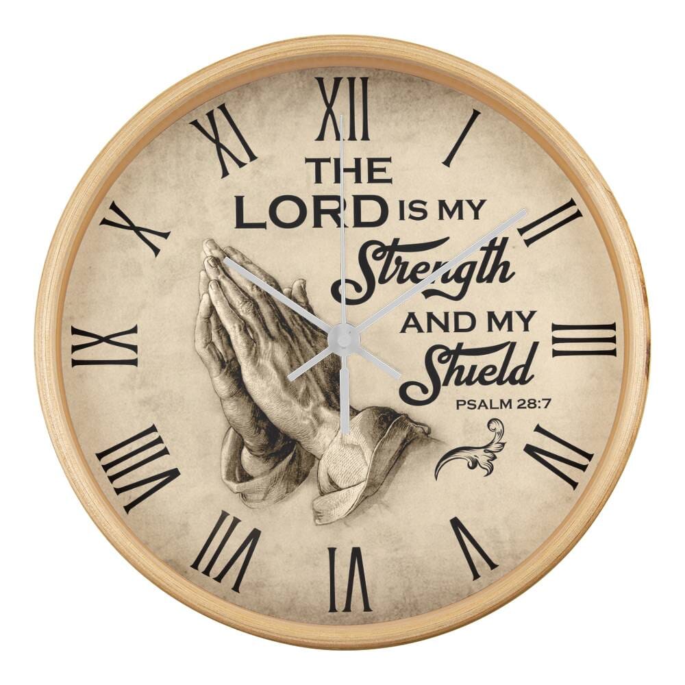 Faith - The Lord Is My Strength And My Shield - PSALMS 28:7 - Wood Frame Wall Clock - The Shoppers Outlet