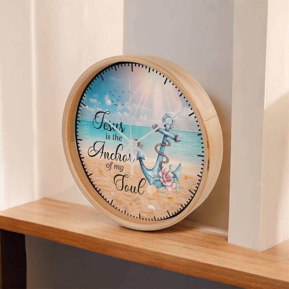 Inspirational - Jesus Is The Anchor Of My Soul - Wood Frame Wall Clock - The Shoppers Outlet