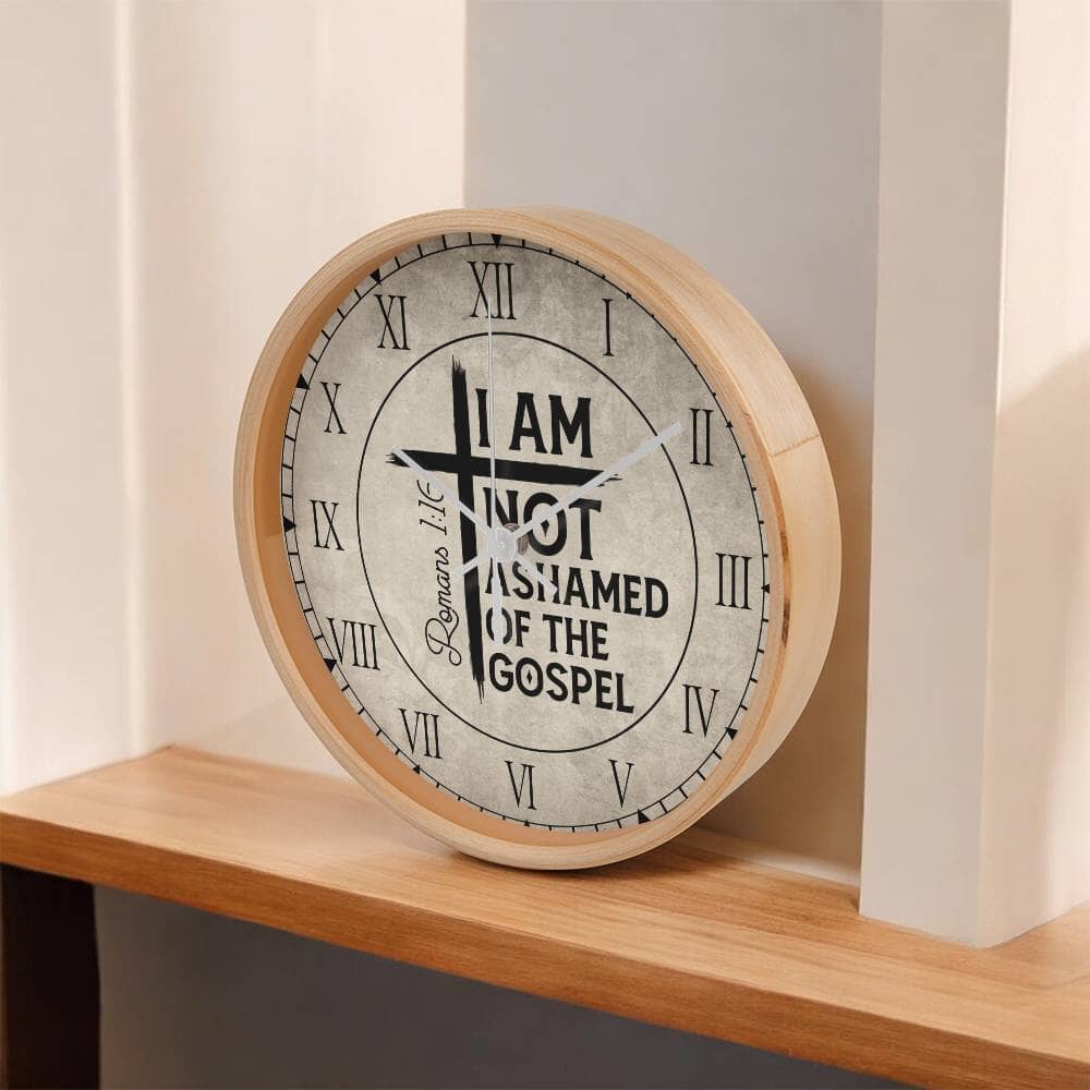 Faith - I Am Not Ashamed Of The Gospel - Romans 1:16 - Wood Frame Wall Clock - The Shoppers Outlet