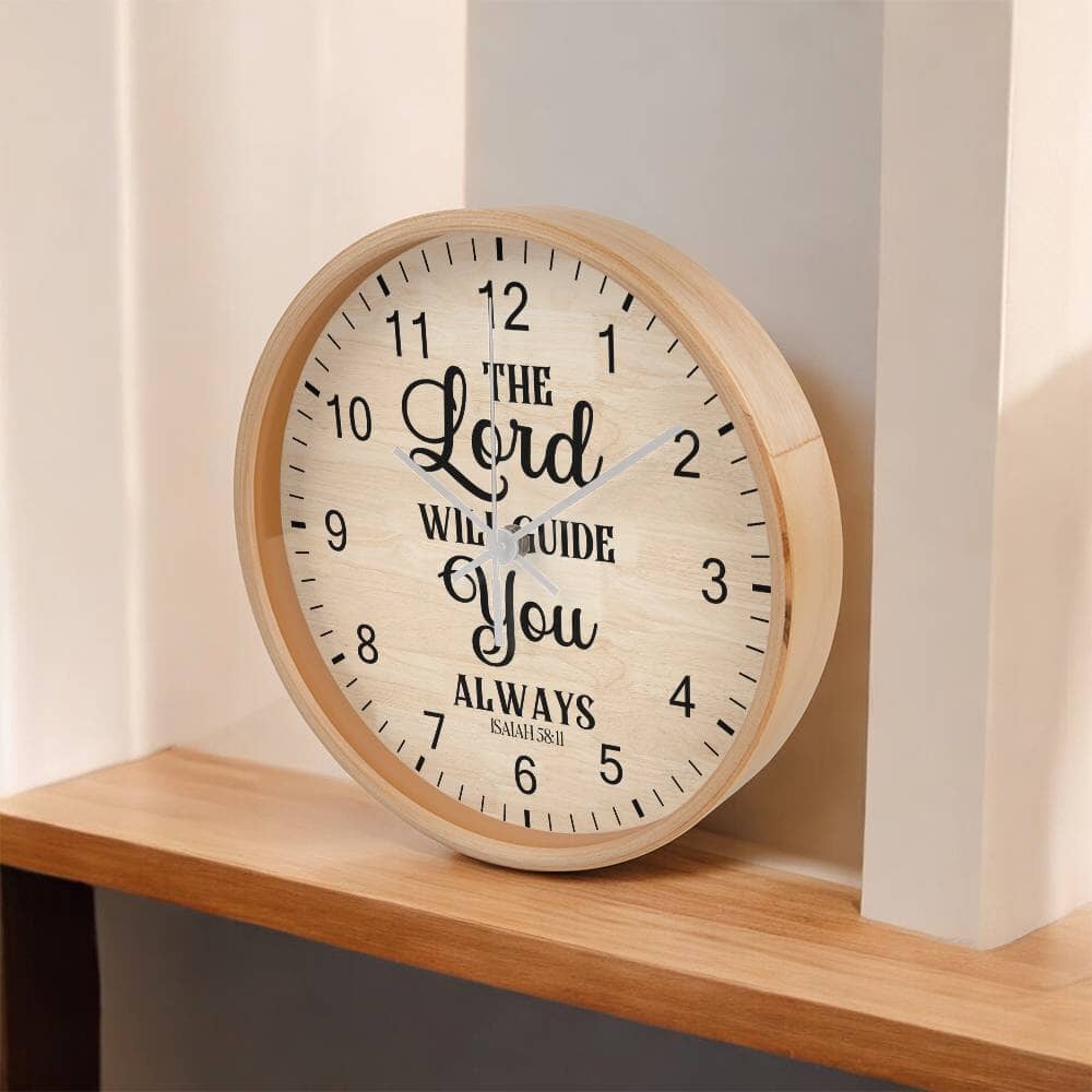 Faith - The Lord Will Guide You Always - Isaiah 58:11 - Wood Frame Wall Clock - The Shoppers Outlet