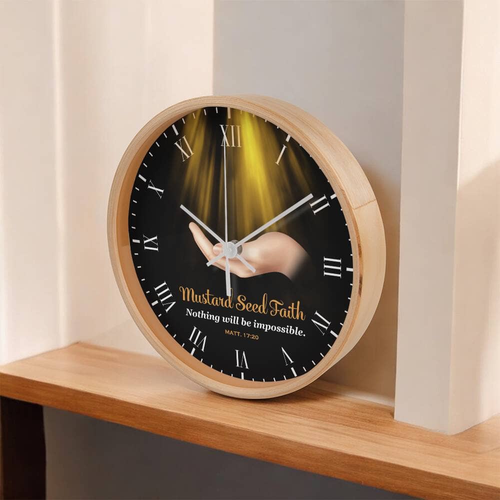 Faith - Mustard Seed Faith - Nothing Will Be Impossible - Matthew 17:20 - Wood Frame Wall Clock - The Shoppers Outlet