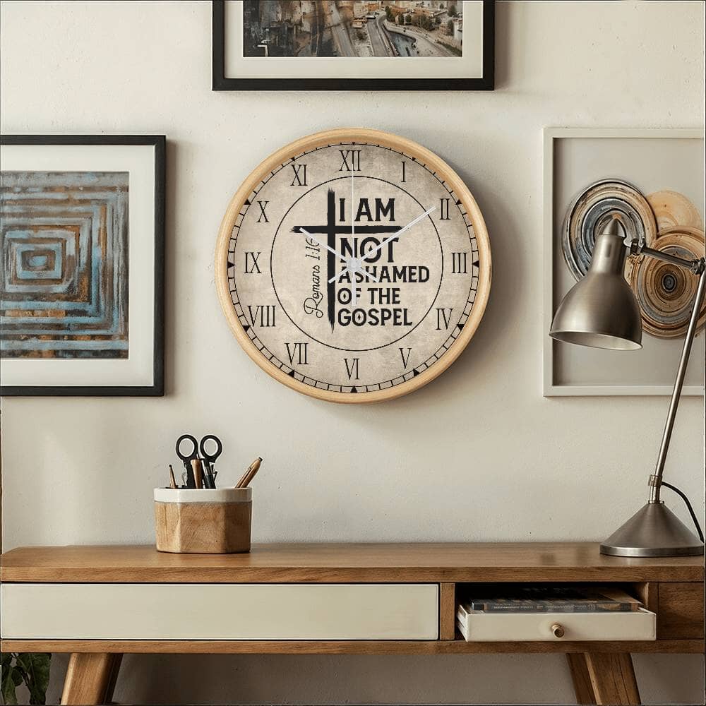 Faith - I Am Not Ashamed Of The Gospel - Romans 1:16 - Wood Frame Wall Clock - The Shoppers Outlet