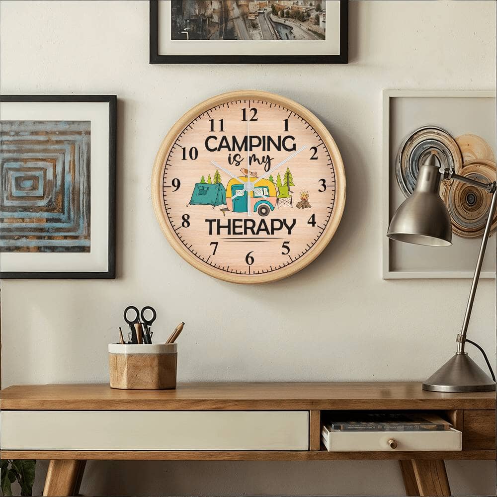 Camping Is My Therapy - Wood Frame Wall Clock - The Shoppers Outlet