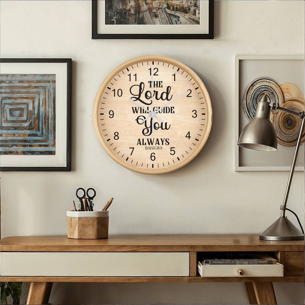 Faith - The Lord Will Guide You Always - Isaiah 58:11 - Wood Frame Wall Clock - The Shoppers Outlet
