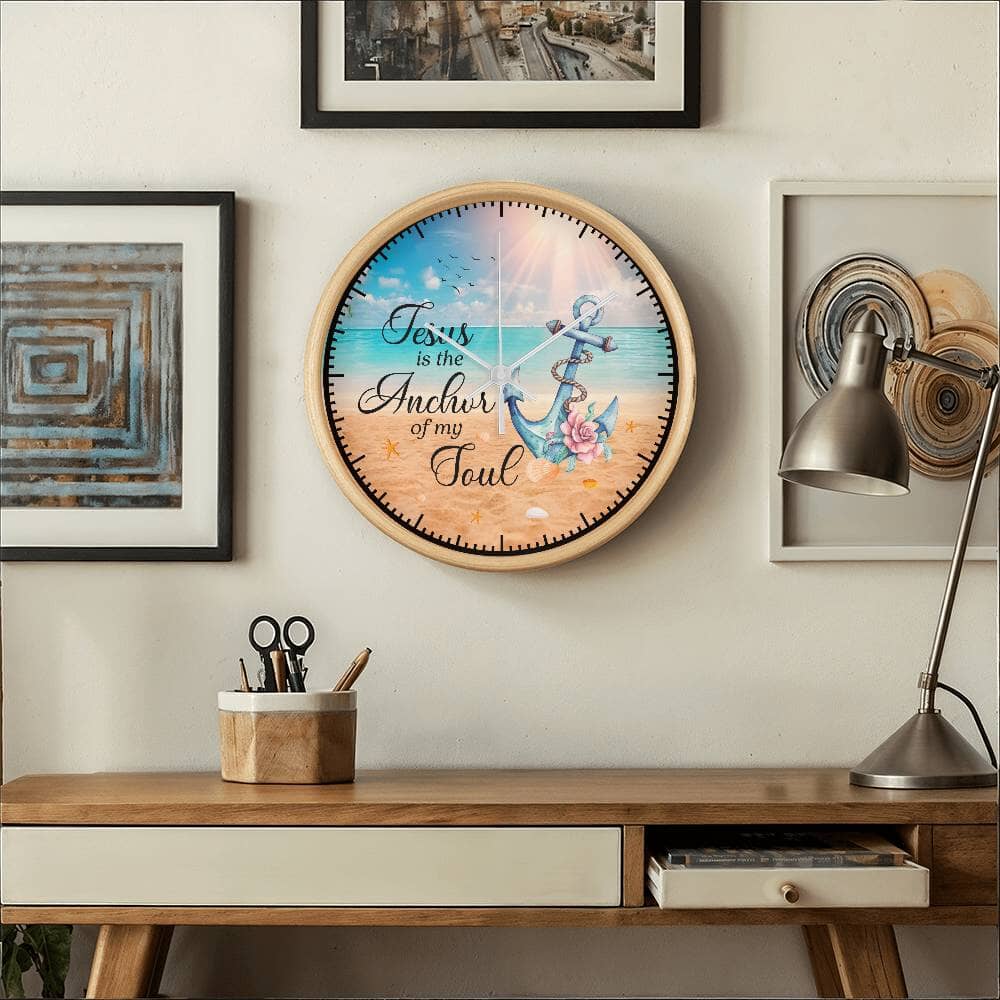 Inspirational - Jesus Is The Anchor Of My Soul - Wood Frame Wall Clock - The Shoppers Outlet
