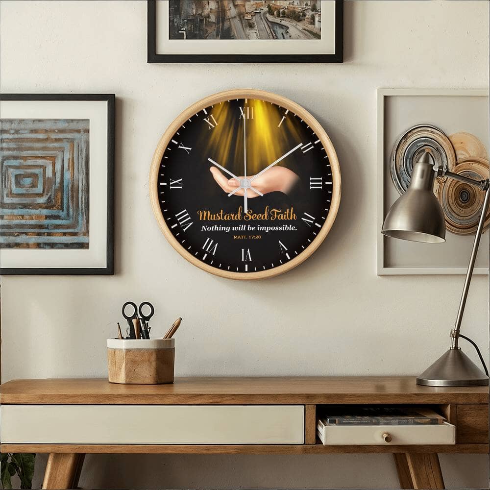 Faith - Mustard Seed Faith - Nothing Will Be Impossible - Matthew 17:20 - Wood Frame Wall Clock - The Shoppers Outlet