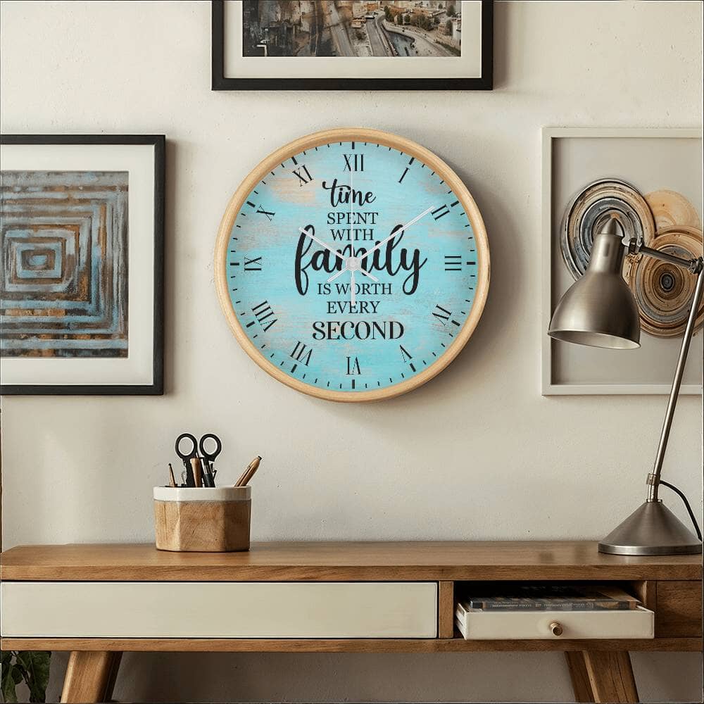 Time Spent With Family Is Worth Every Second - Wood Frame Wall Clock - The Shoppers Outlet