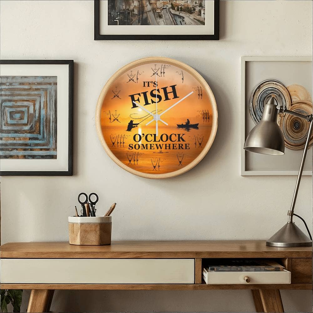 It's Fish O'Clock Somewhere - Wood Frame Wall Clock - The Shoppers Outlet
