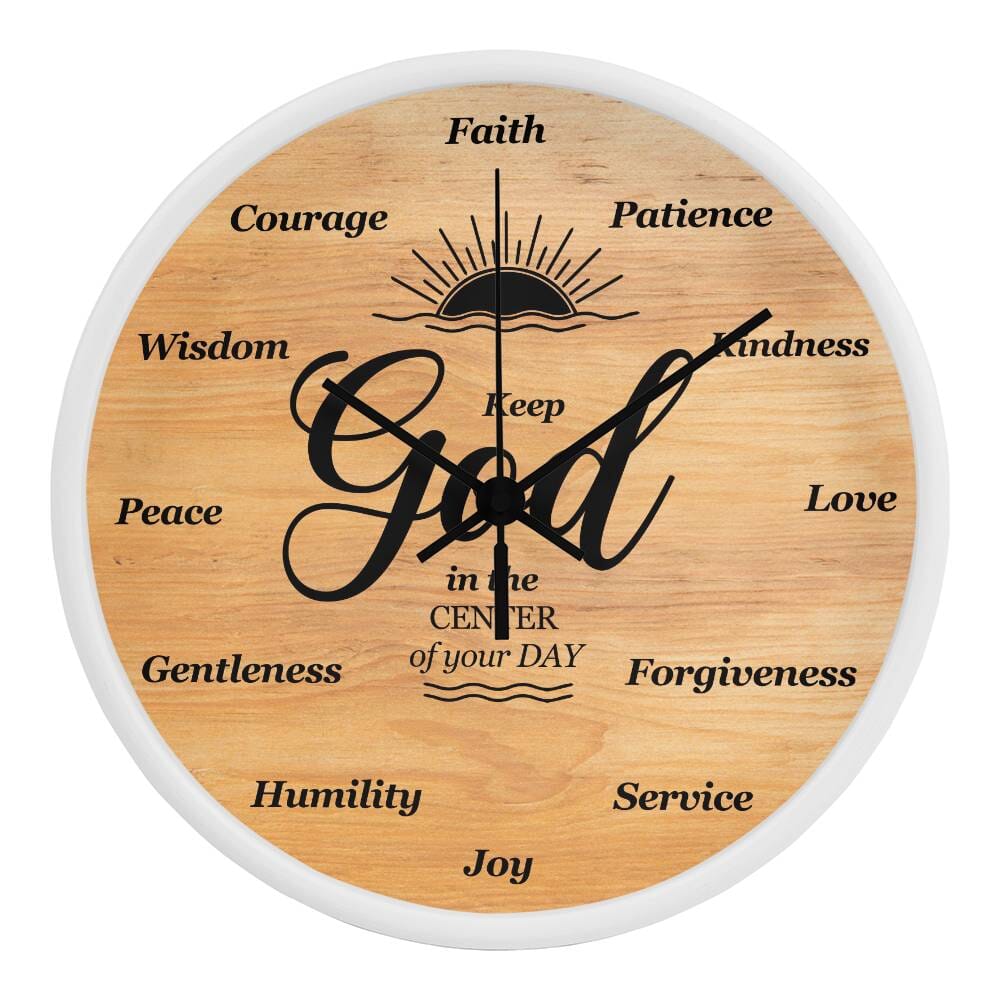 Inspirational - Keep God In The Center Of Your Day - Wood Frame Wall Clock - The Shoppers Outlet