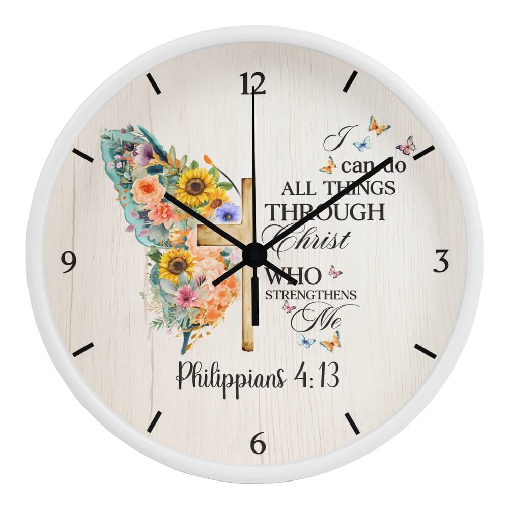 Faith - I Can Do All Things Through Christ Who Strengthens Me - Philippians 4:13 - Wood Frame Wall Clock - The Shoppers Outlet