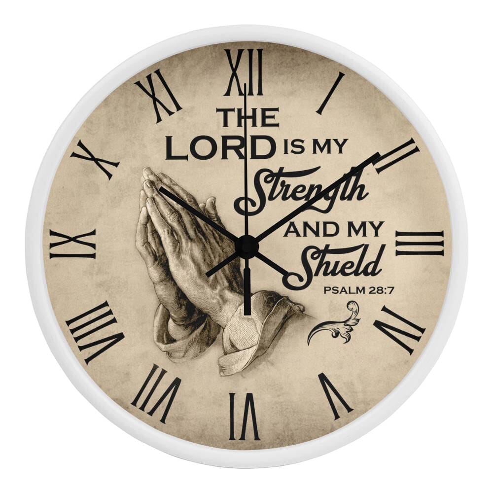 Faith - The Lord Is My Strength And My Shield - PSALMS 28:7 - Wood Frame Wall Clock - The Shoppers Outlet
