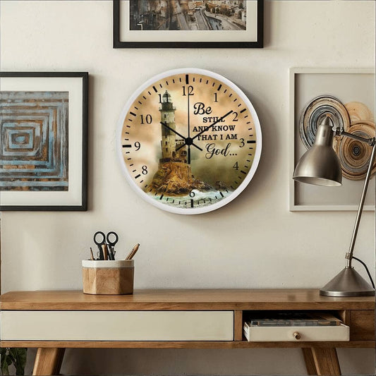 Inspirational - Be Still And Know That I Am God - Wood Frame Wall Clock - The Shoppers Outlet