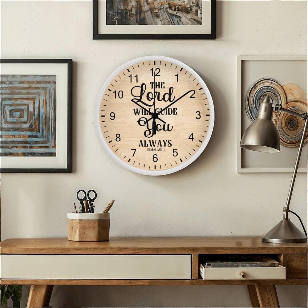 Faith - The Lord Will Guide You Always - Isaiah 58:11 - Wood Frame Wall Clock - The Shoppers Outlet