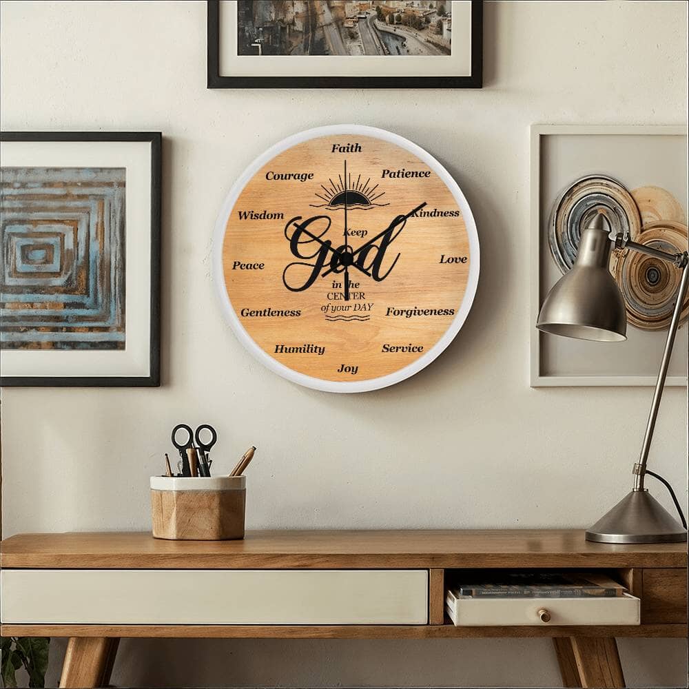 Inspirational - Keep God In The Center Of Your Day - Wood Frame Wall Clock - The Shoppers Outlet