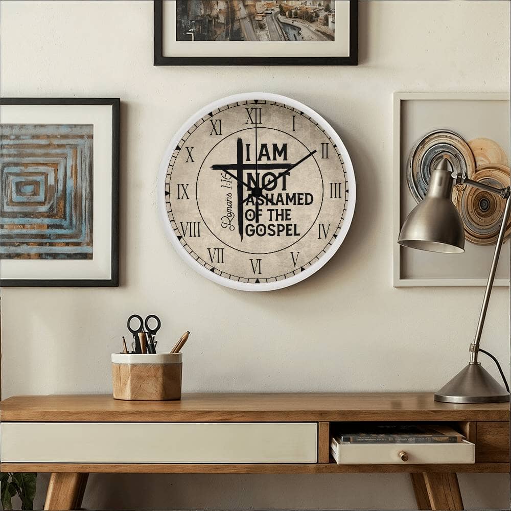 Faith - I Am Not Ashamed Of The Gospel - Romans 1:16 - Wood Frame Wall Clock - The Shoppers Outlet