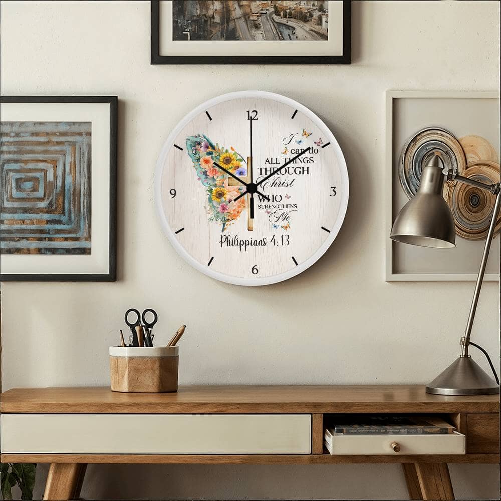 Faith - I Can Do All Things Through Christ Who Strengthens Me - Philippians 4:13 - Wood Frame Wall Clock - The Shoppers Outlet