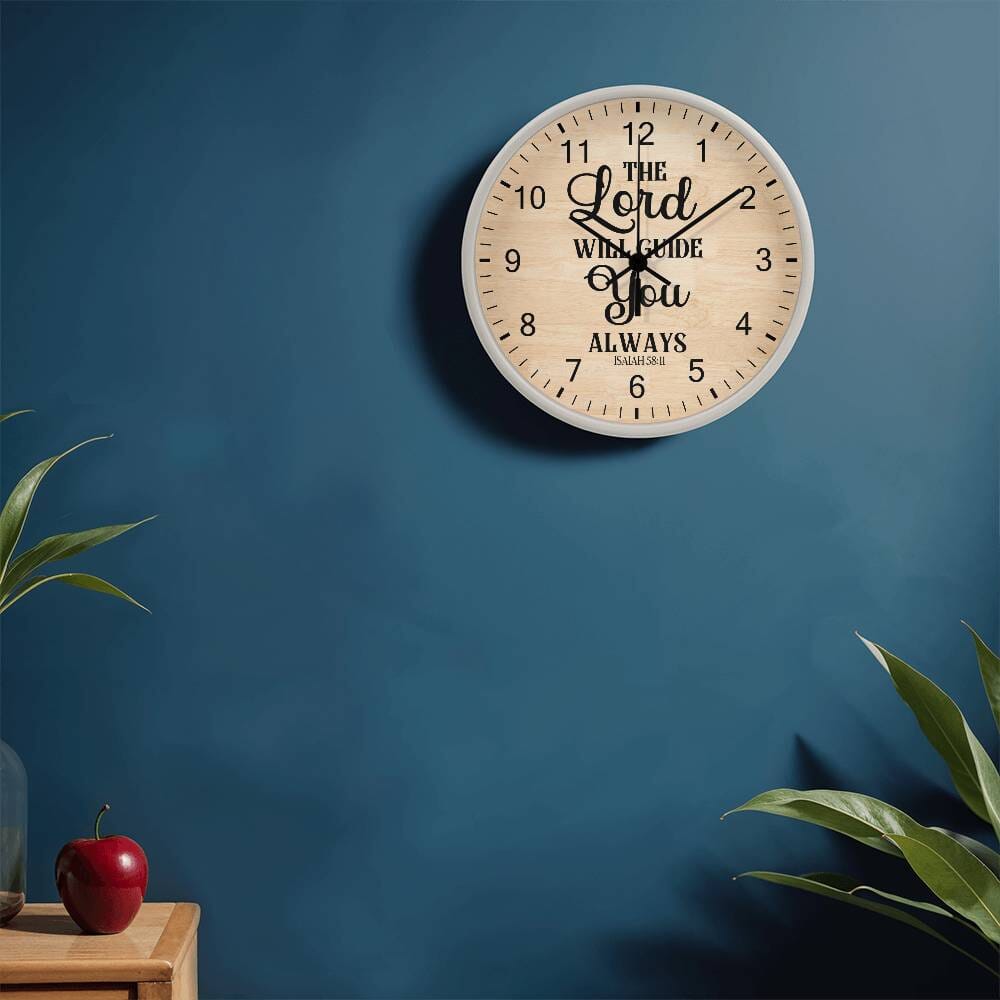 Faith - The Lord Will Guide You Always - Isaiah 58:11 - Wood Frame Wall Clock - The Shoppers Outlet