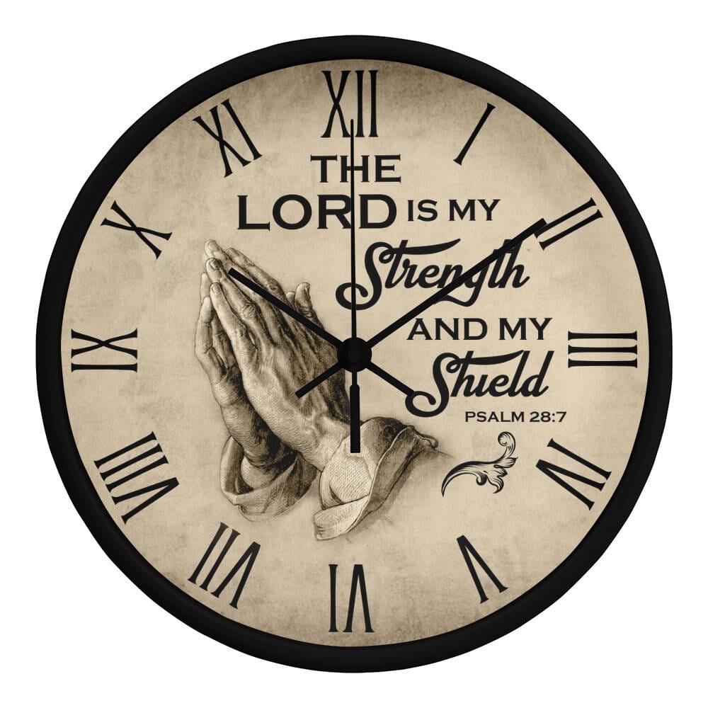 Faith - The Lord Is My Strength And My Shield - PSALMS 28:7 - Wood Frame Wall Clock - The Shoppers Outlet