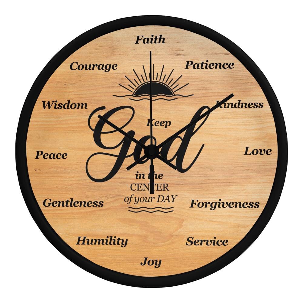 Inspirational - Keep God In The Center Of Your Day - Wood Frame Wall Clock - The Shoppers Outlet
