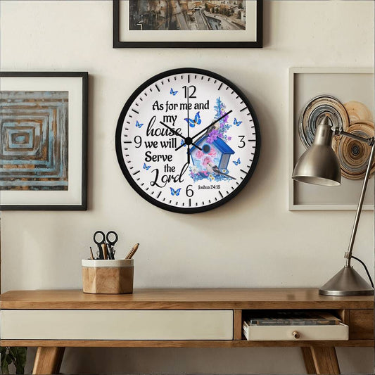 Faith - As For Me And My House We Will Serve The Lord - Joshua 24:15- Wood Frame Wall Clock - The Shoppers Outlet