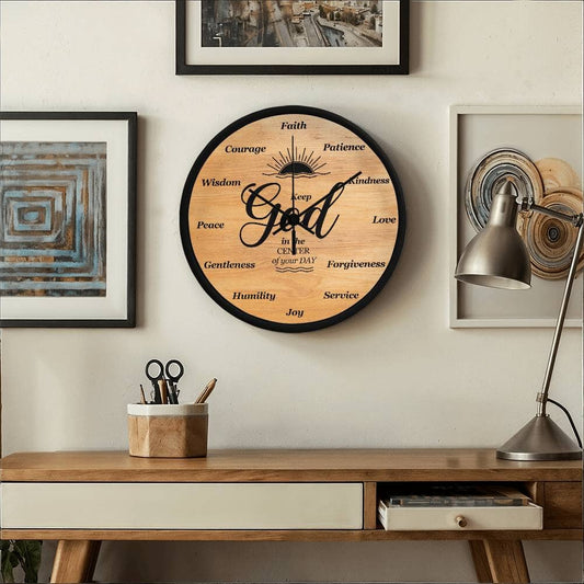 Inspirational - Keep God In The Center Of Your Day - Wood Frame Wall Clock - The Shoppers Outlet
