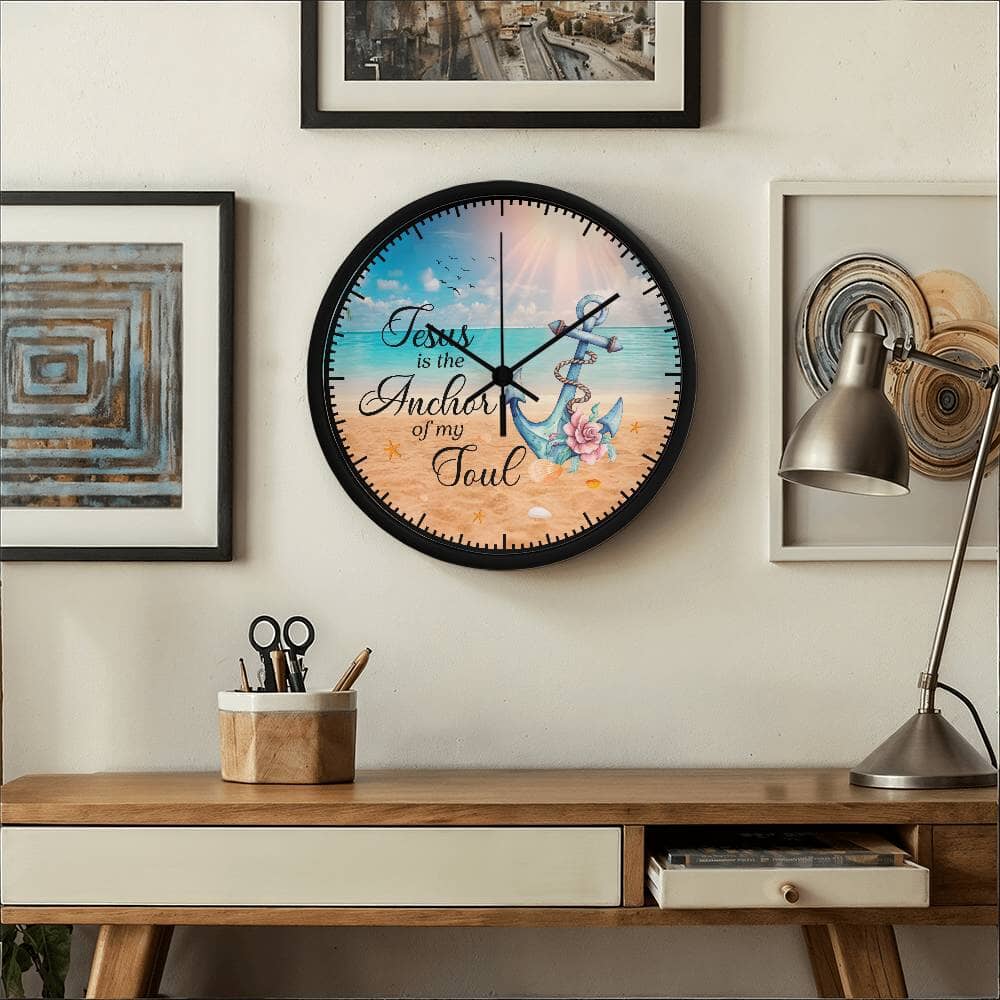 Inspirational - Jesus Is The Anchor Of My Soul - Wood Frame Wall Clock - The Shoppers Outlet