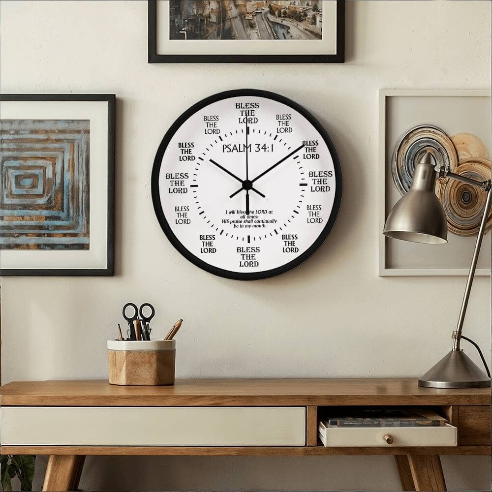 Faith - I Will Bless The Lord At All Times - Psalms 34:1 - Wood Frame Wall Clock - The Shoppers Outlet