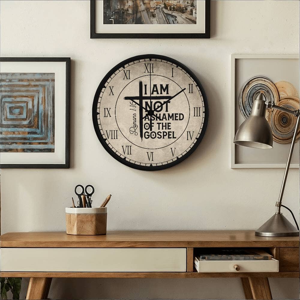Faith - I Am Not Ashamed Of The Gospel - Romans 1:16 - Wood Frame Wall Clock - The Shoppers Outlet
