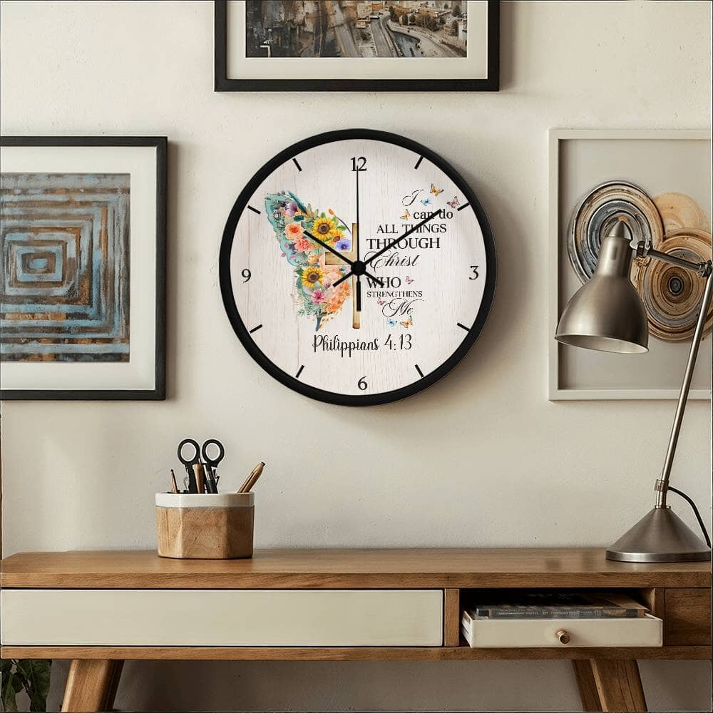 Faith - I Can Do All Things Through Christ Who Strengthens Me - Philippians 4:13 - Wood Frame Wall Clock - The Shoppers Outlet